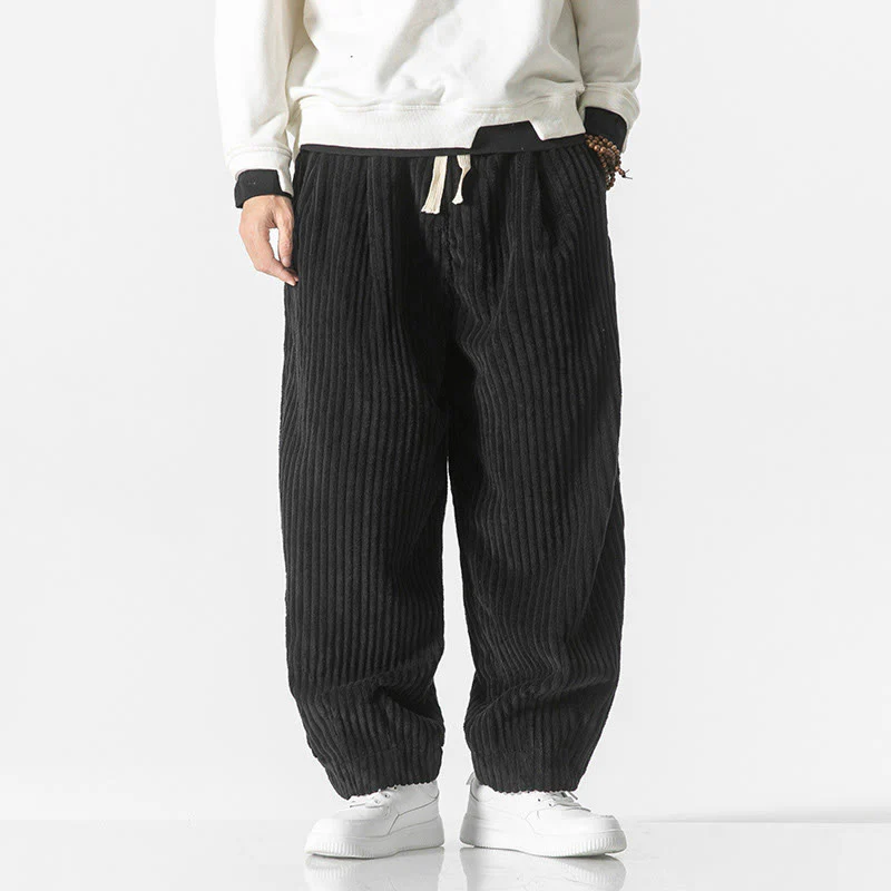 Pantaloni harem da uomo in velluto a coste con coulisse e tasche, stile retrò invernale, modello Buddha Stones - Image 10