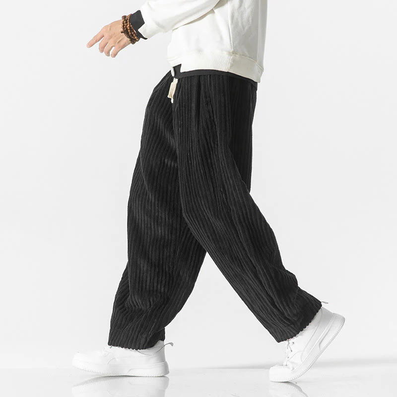 Pantaloni harem da uomo in velluto a coste con coulisse e tasche, stile retrò invernale, modello Buddha Stones - Image 11
