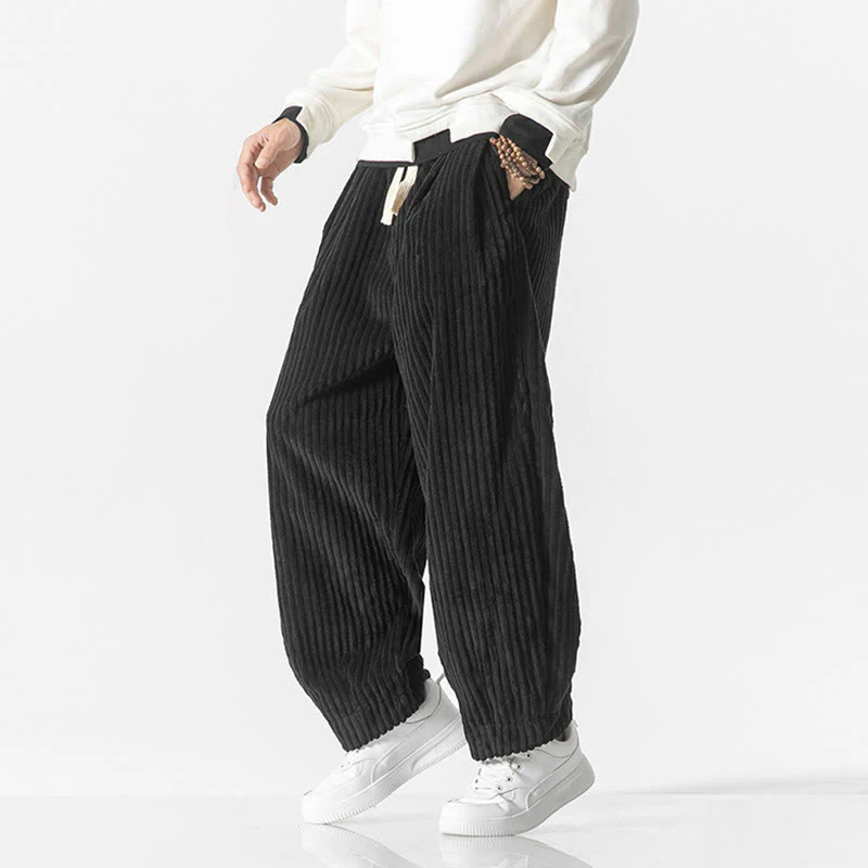 Pantaloni harem da uomo in velluto a coste con coulisse e tasche, stile retrò invernale, modello Buddha Stones - Image 12