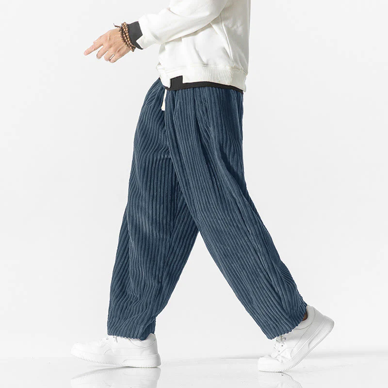 Pantaloni harem da uomo in velluto a coste con coulisse e tasche, stile retrò invernale, modello Buddha Stones - Image 15