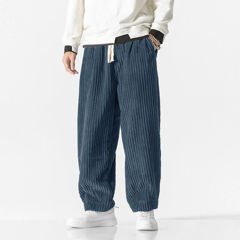 Pantaloni harem da uomo in velluto a coste con coulisse e tasche, stile retrò invernale, modello Buddha Stones - Image 16