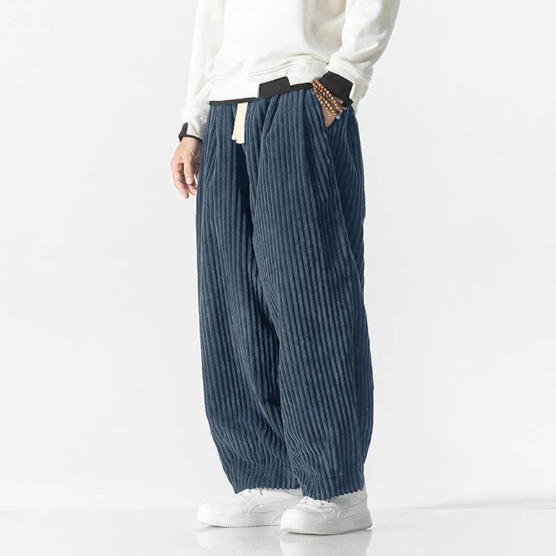 Pantaloni harem da uomo in velluto a coste con coulisse e tasche, stile retrò invernale, modello Buddha Stones - Image 17