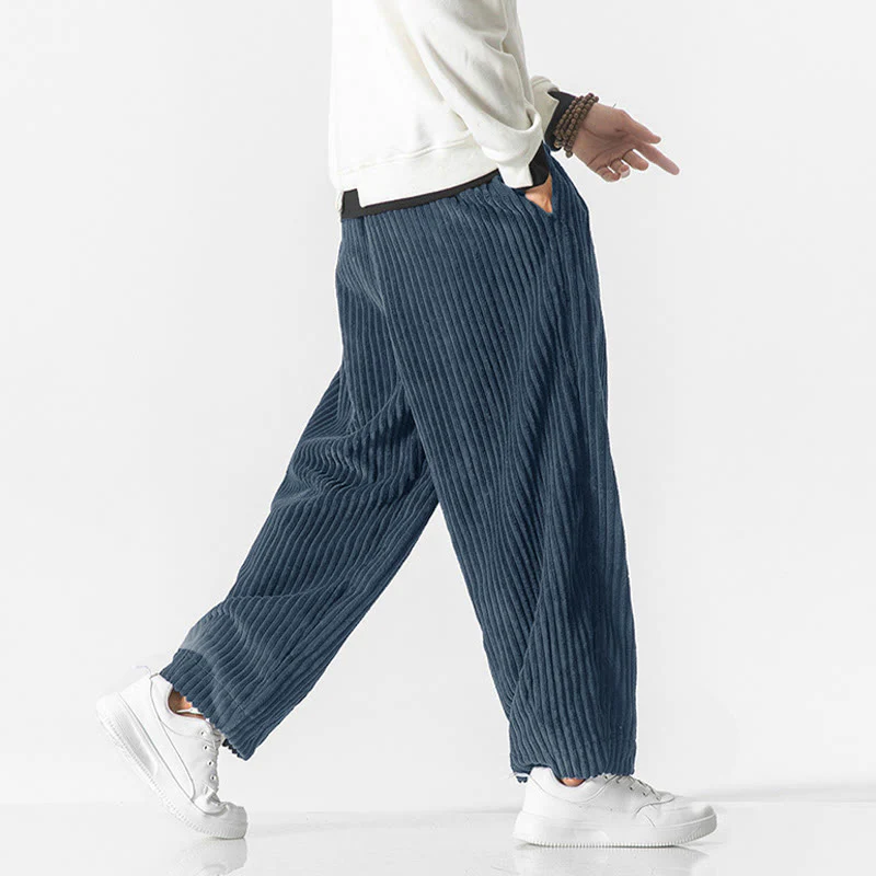 Pantaloni harem da uomo in velluto a coste con coulisse e tasche, stile retrò invernale, modello Buddha Stones - Image 18