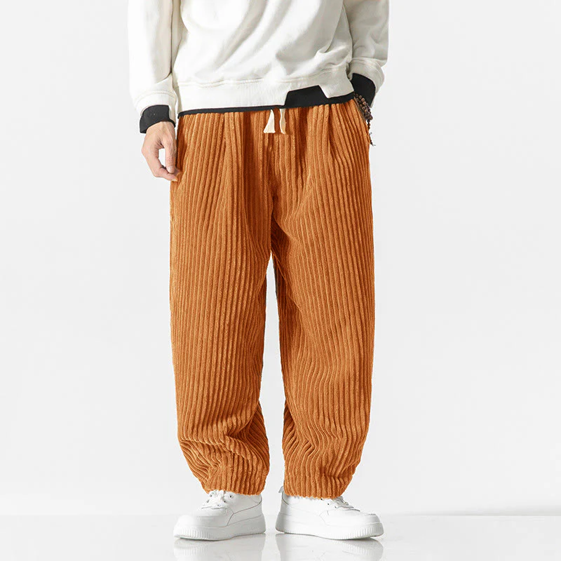 Pantaloni harem da uomo in velluto a coste con coulisse e tasche, stile retrò invernale, modello Buddha Stones - Image 19