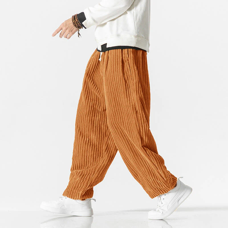 Pantaloni harem da uomo in velluto a coste con coulisse e tasche, stile retrò invernale, modello Buddha Stones - Image 20