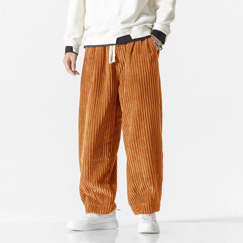 Pantaloni harem da uomo in velluto a coste con coulisse e tasche, stile retrò invernale, modello Buddha Stones - Image 21