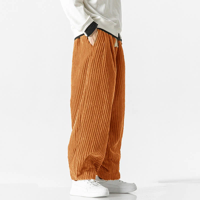 Pantaloni harem da uomo in velluto a coste con coulisse e tasche, stile retrò invernale, modello Buddha Stones - Image 22