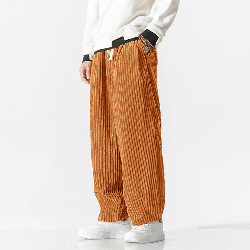 Pantaloni harem da uomo in velluto a coste con coulisse e tasche, stile retrò invernale, modello Buddha Stones - Image 23