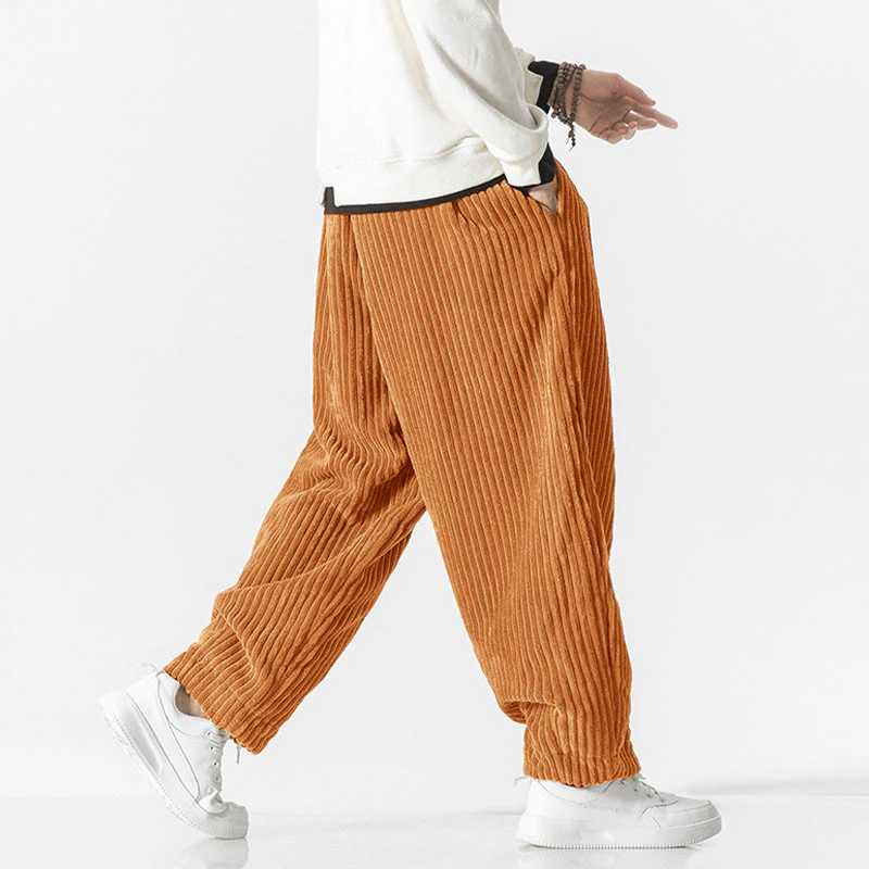 Pantaloni harem da uomo in velluto a coste con coulisse e tasche, stile retrò invernale, modello Buddha Stones - Image 24