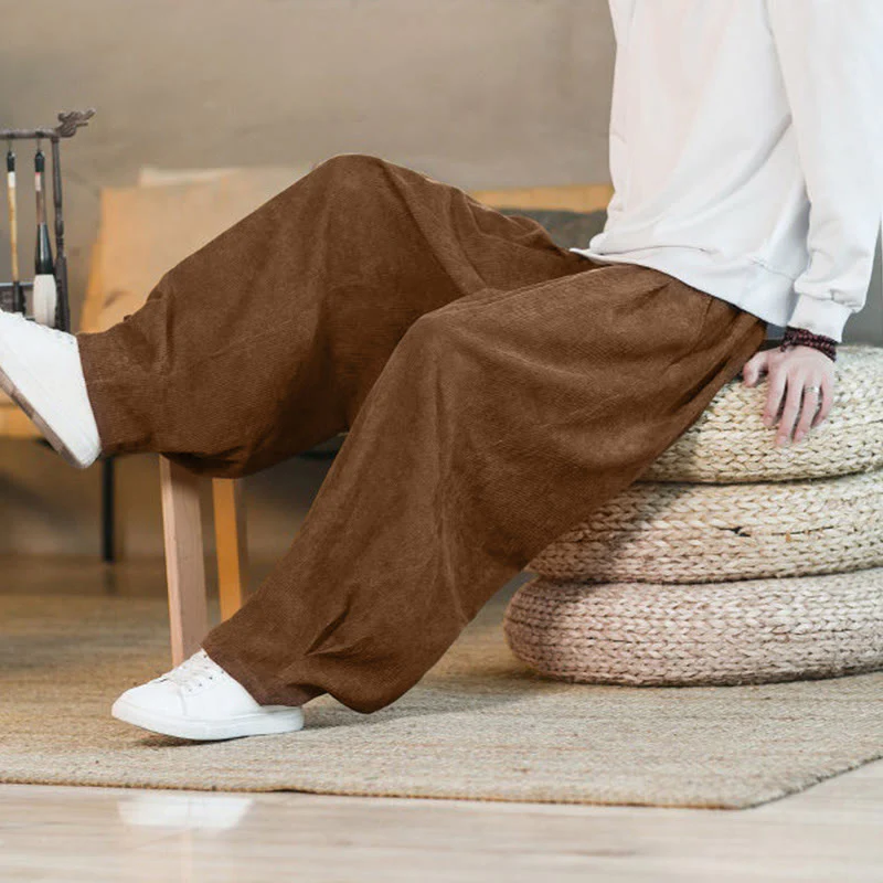 Pantaloni harem da uomo in velluto a coste con fodera in pile, stile retrò, con tasche, modello Buddha Stones - Image 10
