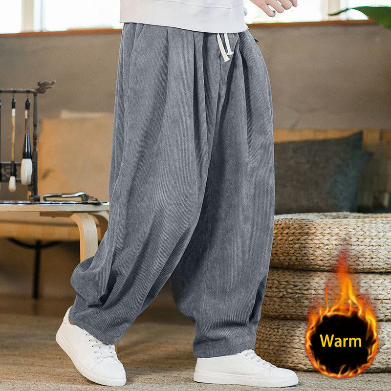 Pantaloni harem da uomo in velluto a coste con fodera in pile, stile retrò, con tasche, modello Buddha Stones - Image 13