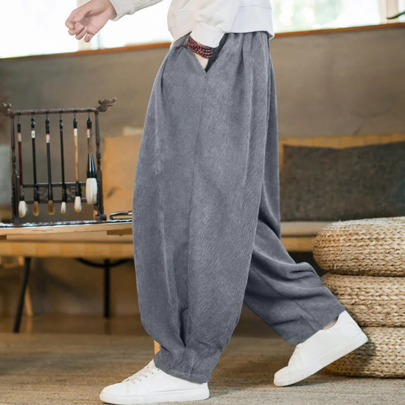 Pantaloni harem da uomo in velluto a coste con fodera in pile, stile retrò, con tasche, modello Buddha Stones - Image 14