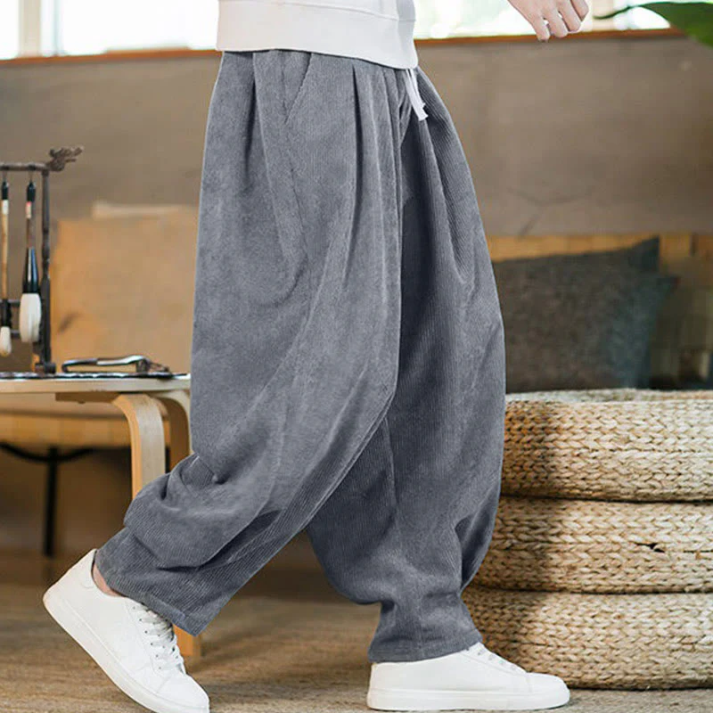 Pantaloni harem da uomo in velluto a coste con fodera in pile, stile retrò, con tasche, modello Buddha Stones - Image 15