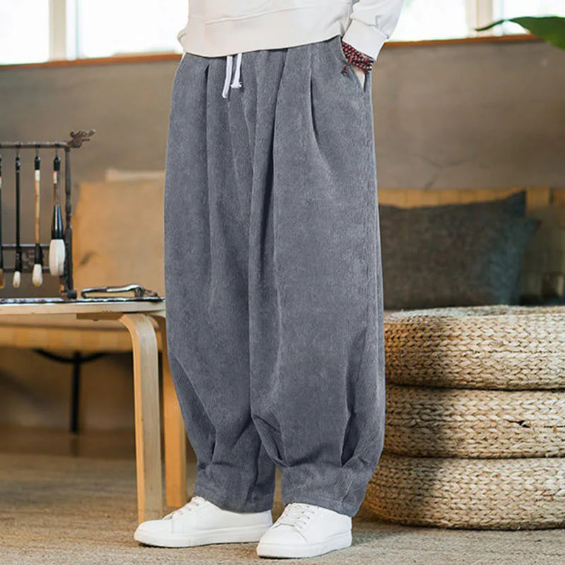 Pantaloni harem da uomo in velluto a coste con fodera in pile, stile retrò, con tasche, modello Buddha Stones - Image 16
