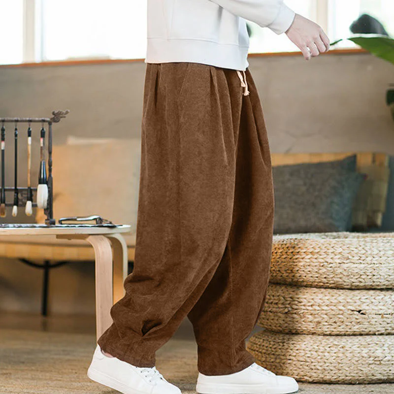 Pantaloni harem da uomo in velluto a coste con fodera in pile, stile retrò, con tasche, modello Buddha Stones - Image 2