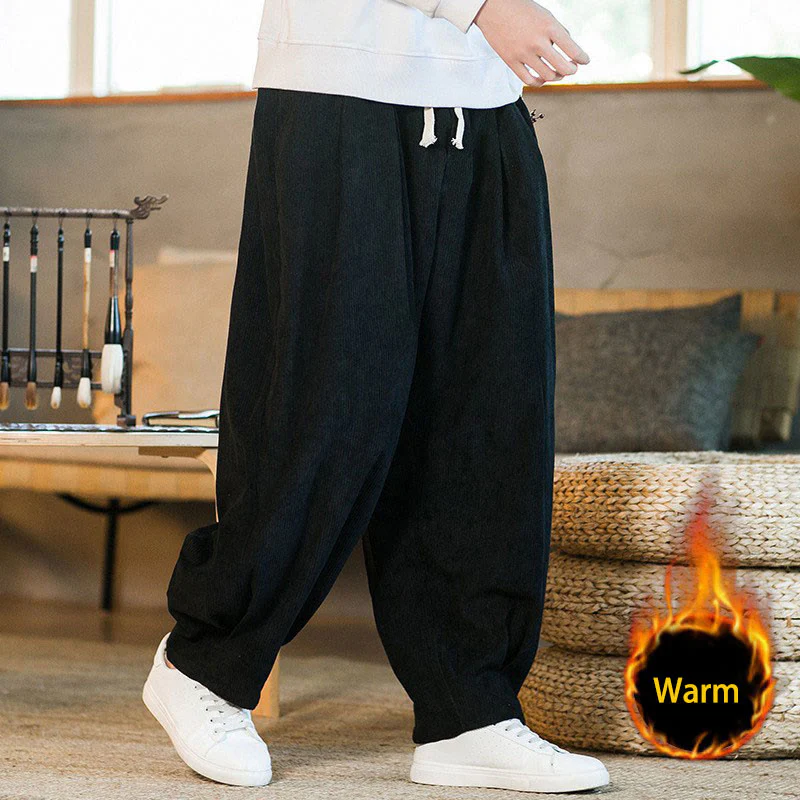 Pantaloni harem da uomo in velluto a coste con fodera in pile, stile retrò, con tasche, modello Buddha Stones - Image 36