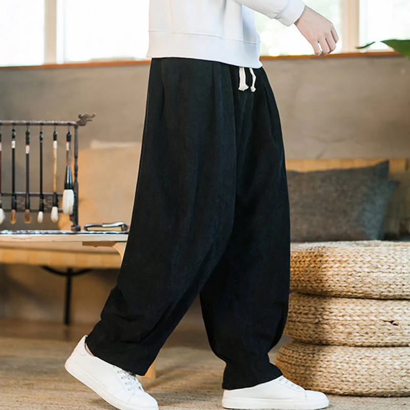 Pantaloni harem da uomo in velluto a coste con fodera in pile, stile retrò, con tasche, modello Buddha Stones - Image 38