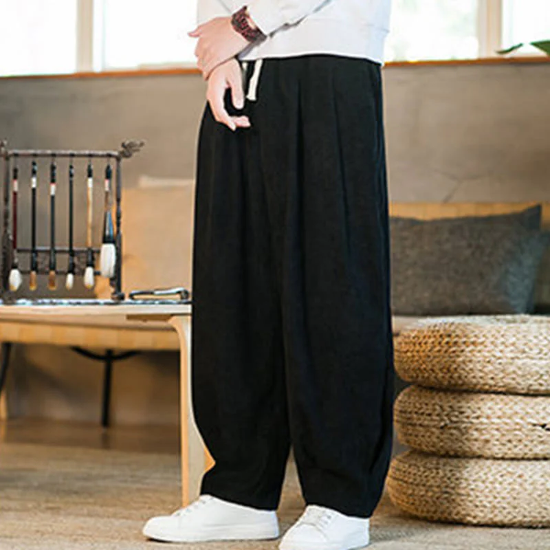 Pantaloni harem da uomo in velluto a coste con fodera in pile, stile retrò, con tasche, modello Buddha Stones - Image 39