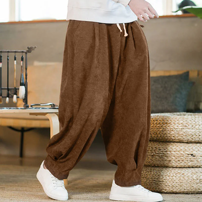 Pantaloni harem da uomo in velluto a coste con fodera in pile, stile retrò, con tasche, modello Buddha Stones - Image 4