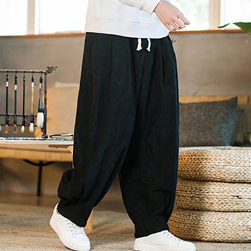 Pantaloni harem da uomo in velluto a coste con fodera in pile, stile retrò, con tasche, modello Buddha Stones - Image 40