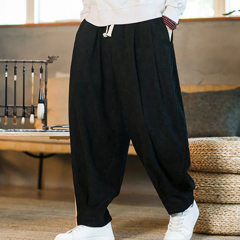 Pantaloni harem da uomo in velluto a coste con fodera in pile, stile retrò, con tasche, modello Buddha Stones - Image 42