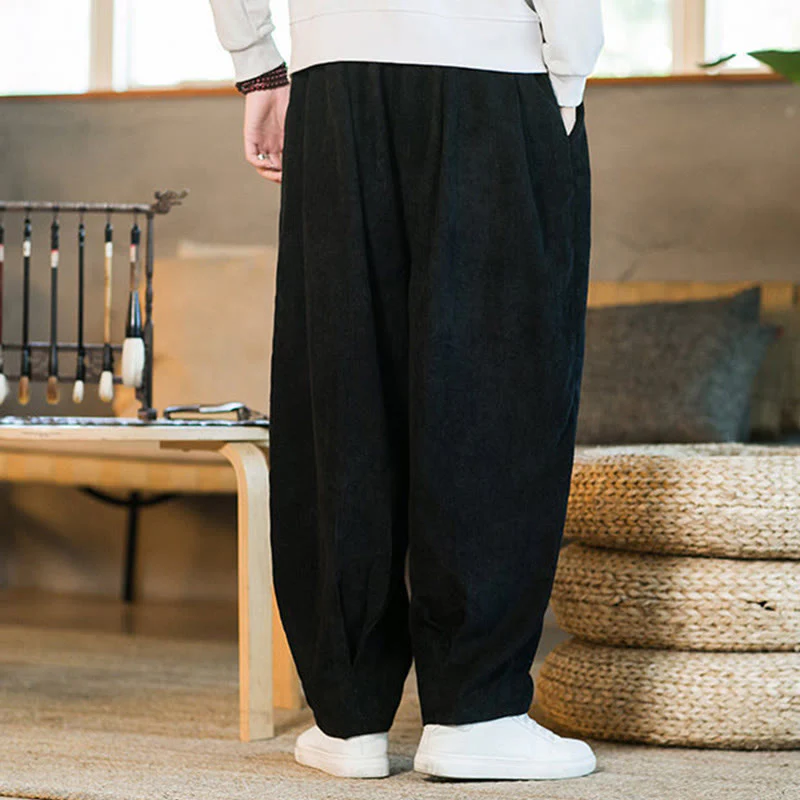 Pantaloni harem da uomo in velluto a coste con fodera in pile, stile retrò, con tasche, modello Buddha Stones - Image 43