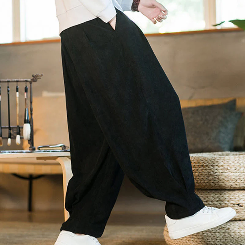 Pantaloni harem da uomo in velluto a coste con fodera in pile, stile retrò, con tasche, modello Buddha Stones - Image 44