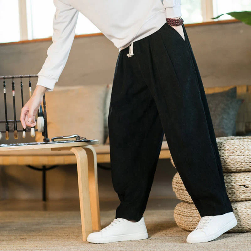 Pantaloni harem da uomo in velluto a coste con fodera in pile, stile retrò, con tasche, modello Buddha Stones - Image 45