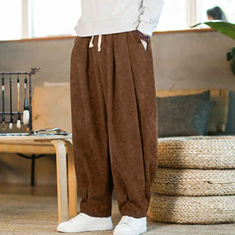 Pantaloni harem da uomo in velluto a coste con fodera in pile, stile retrò, con tasche, modello Buddha Stones - Image 5