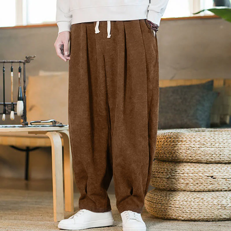 Pantaloni harem da uomo in velluto a coste con fodera in pile, stile retrò, con tasche, modello Buddha Stones - Image 7