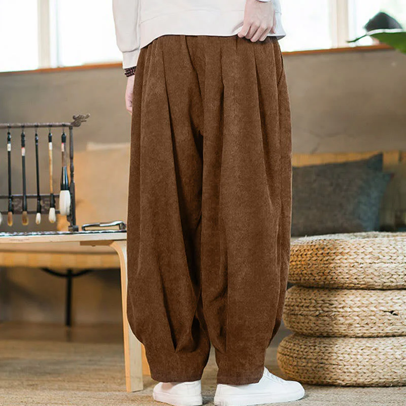 Pantaloni harem da uomo in velluto a coste con fodera in pile, stile retrò, con tasche, modello Buddha Stones - Image 8