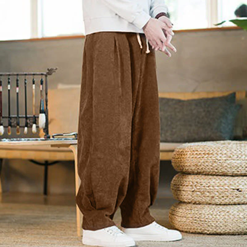 Pantaloni harem da uomo in velluto a coste con fodera in pile, stile retrò, con tasche, modello Buddha Stones - Image 9