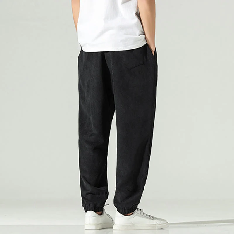Pantaloni harem da uomo in velluto a coste con ricamo Buddha Stones Fall Plain con tasche - Image 10