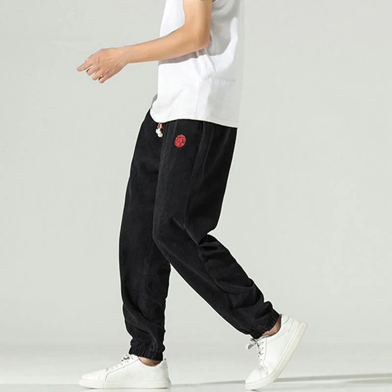 Pantaloni harem da uomo in velluto a coste con ricamo Buddha Stones Fall Plain con tasche - Image 11