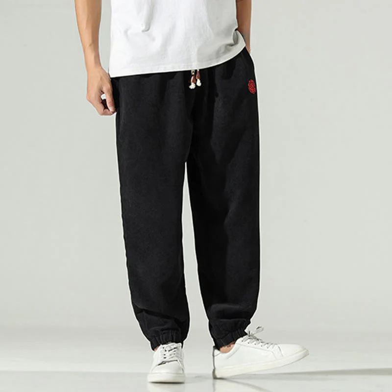 Pantaloni harem da uomo in velluto a coste con ricamo Buddha Stones Fall Plain con tasche - Image 12