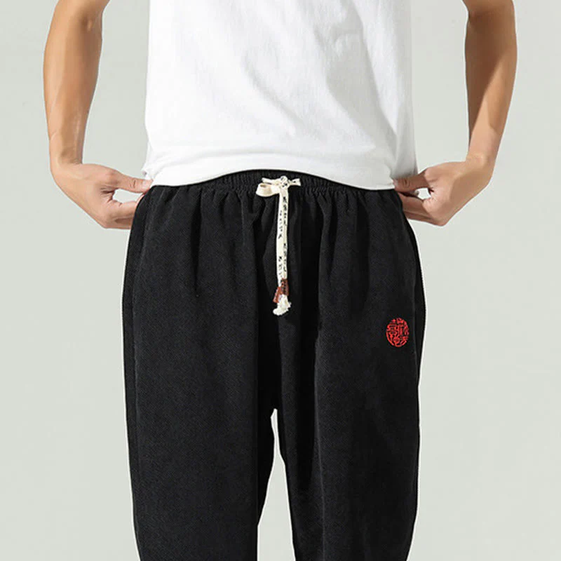 Pantaloni harem da uomo in velluto a coste con ricamo Buddha Stones Fall Plain con tasche - Image 13