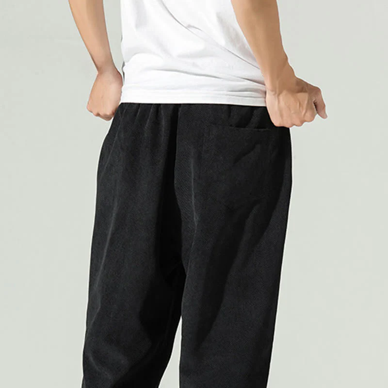 Pantaloni harem da uomo in velluto a coste con ricamo Buddha Stones Fall Plain con tasche - Image 15
