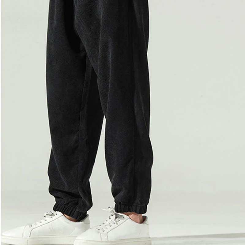 Pantaloni harem da uomo in velluto a coste con ricamo Buddha Stones Fall Plain con tasche - Image 16