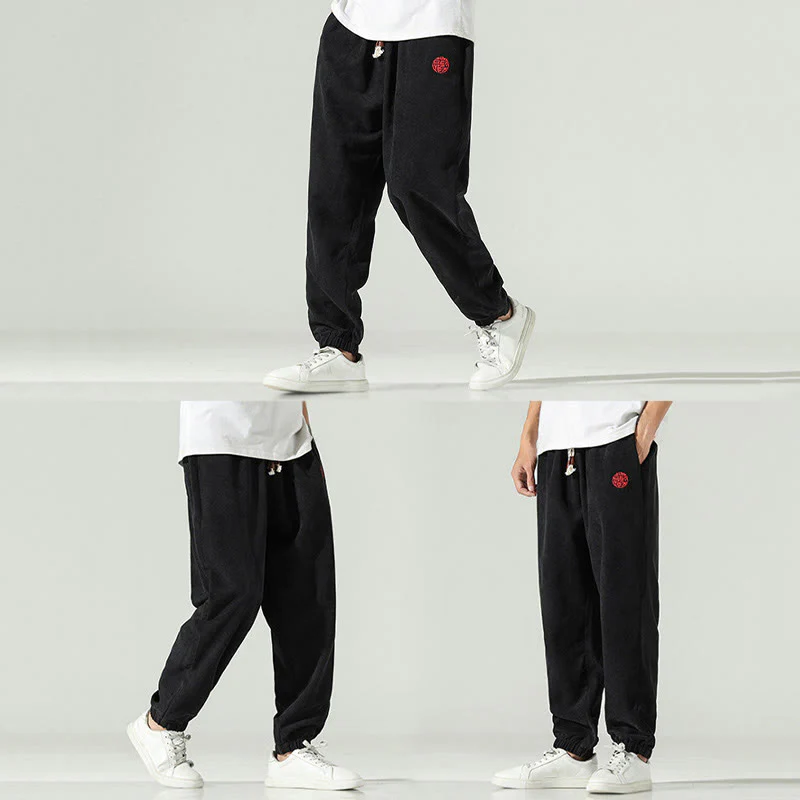 Pantaloni harem da uomo in velluto a coste con ricamo Buddha Stones Fall Plain con tasche - Image 17