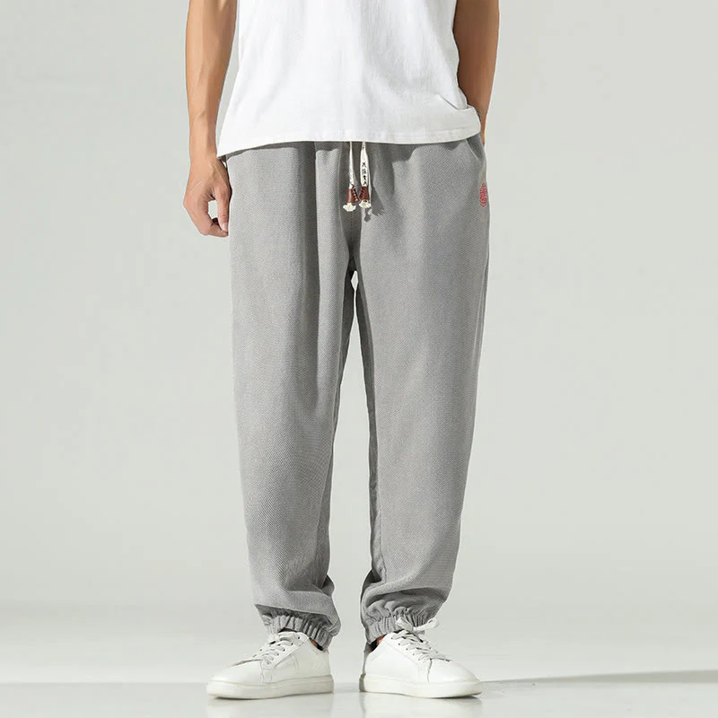 Pantaloni harem da uomo in velluto a coste con ricamo Buddha Stones Fall Plain con tasche - Image 18