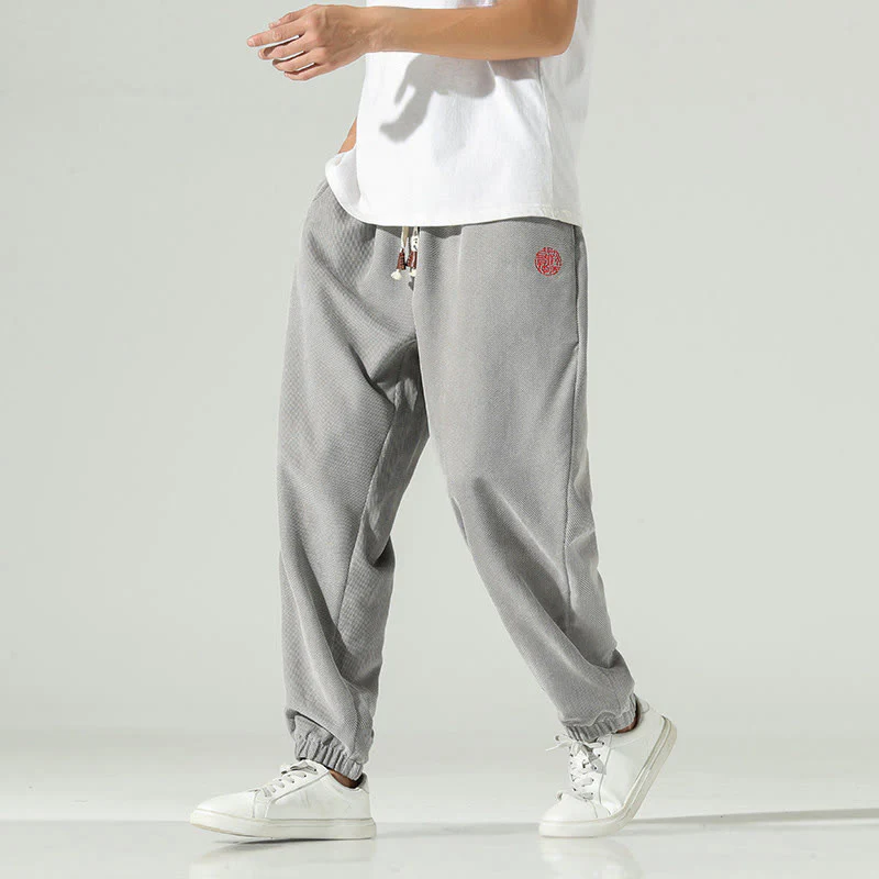 Pantaloni harem da uomo in velluto a coste con ricamo Buddha Stones Fall Plain con tasche - Image 19
