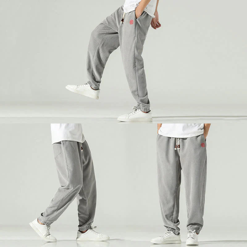 Pantaloni harem da uomo in velluto a coste con ricamo Buddha Stones Fall Plain con tasche - Image 23