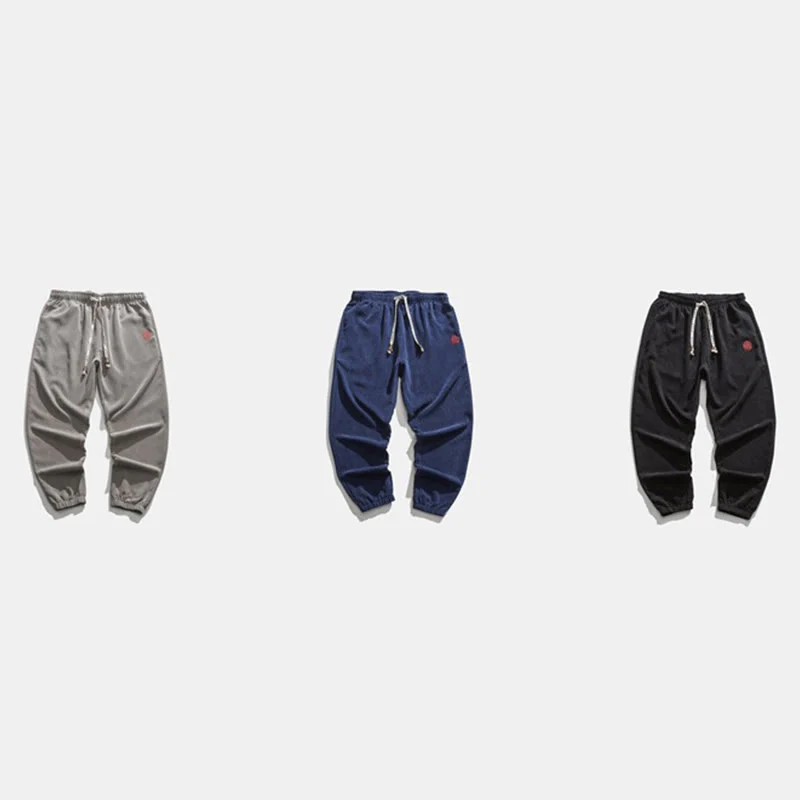 Pantaloni harem da uomo in velluto a coste con ricamo Buddha Stones Fall Plain con tasche - Image 25