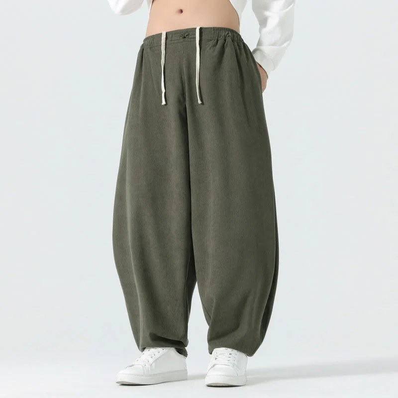 Pantaloni harem da uomo in velluto a coste tinta unita con tasche Buddha Stones Fall