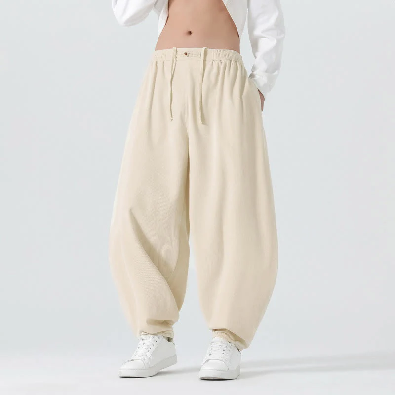 Pantaloni harem da uomo in velluto a coste tinta unita con tasche Buddha Stones Fall - Image 11