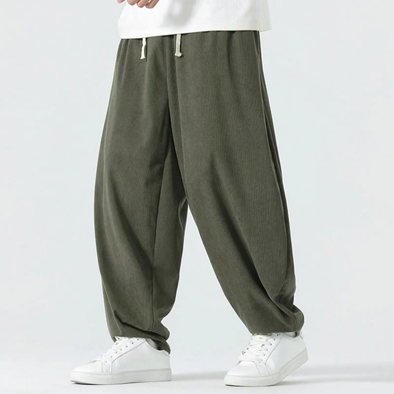 Pantaloni harem da uomo in velluto a coste tinta unita con tasche Buddha Stones Fall - Image 5