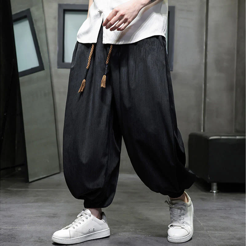 Pantaloni harem da uomo termici con coulisse in velluto a coste tinta unita Buddha Stones con tasche - Image 15