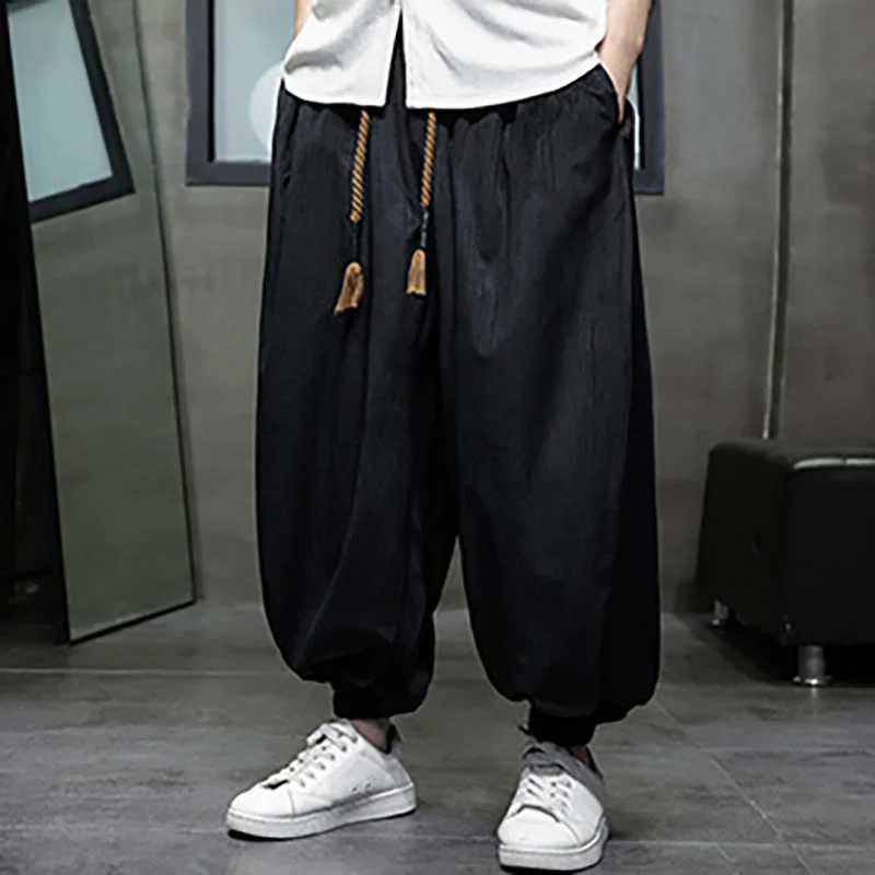 Pantaloni harem da uomo termici con coulisse in velluto a coste tinta unita Buddha Stones con tasche - Image 5
