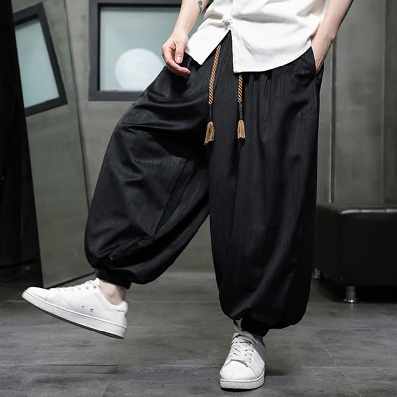 Pantaloni harem da uomo termici con coulisse in velluto a coste tinta unita Buddha Stones con tasche - Image 8
