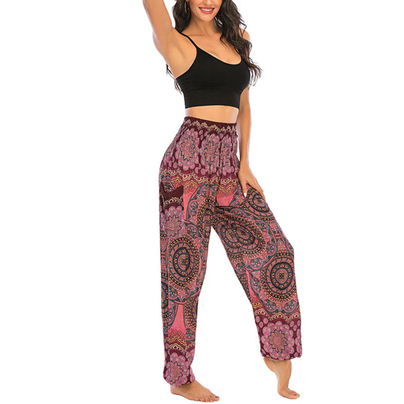 Pantaloni harem da yoga da donna con motivo geometrico rotondo e largo in stile boho Buddha Stones - Image 20